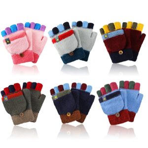 bencailor 6 pairs kids convertible knitted fingerless gloves kids winter warm gloves with mitten cover gloves for children kids girls boys aged 6-10