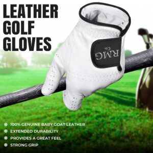 RMG Co. Premium Leather Classic White Golf Glove for Men Available in Left and Right Hand (Large, Left)