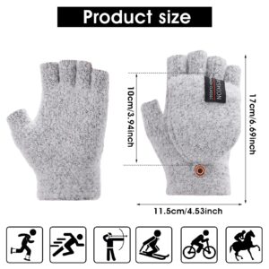 THINP Fingerless Gloves for Women and Men, Winter Gloves Warm Wool Knit Flip Fingerless Gloves with Cover Convertible Mittens Knitted Gloves (Grey)