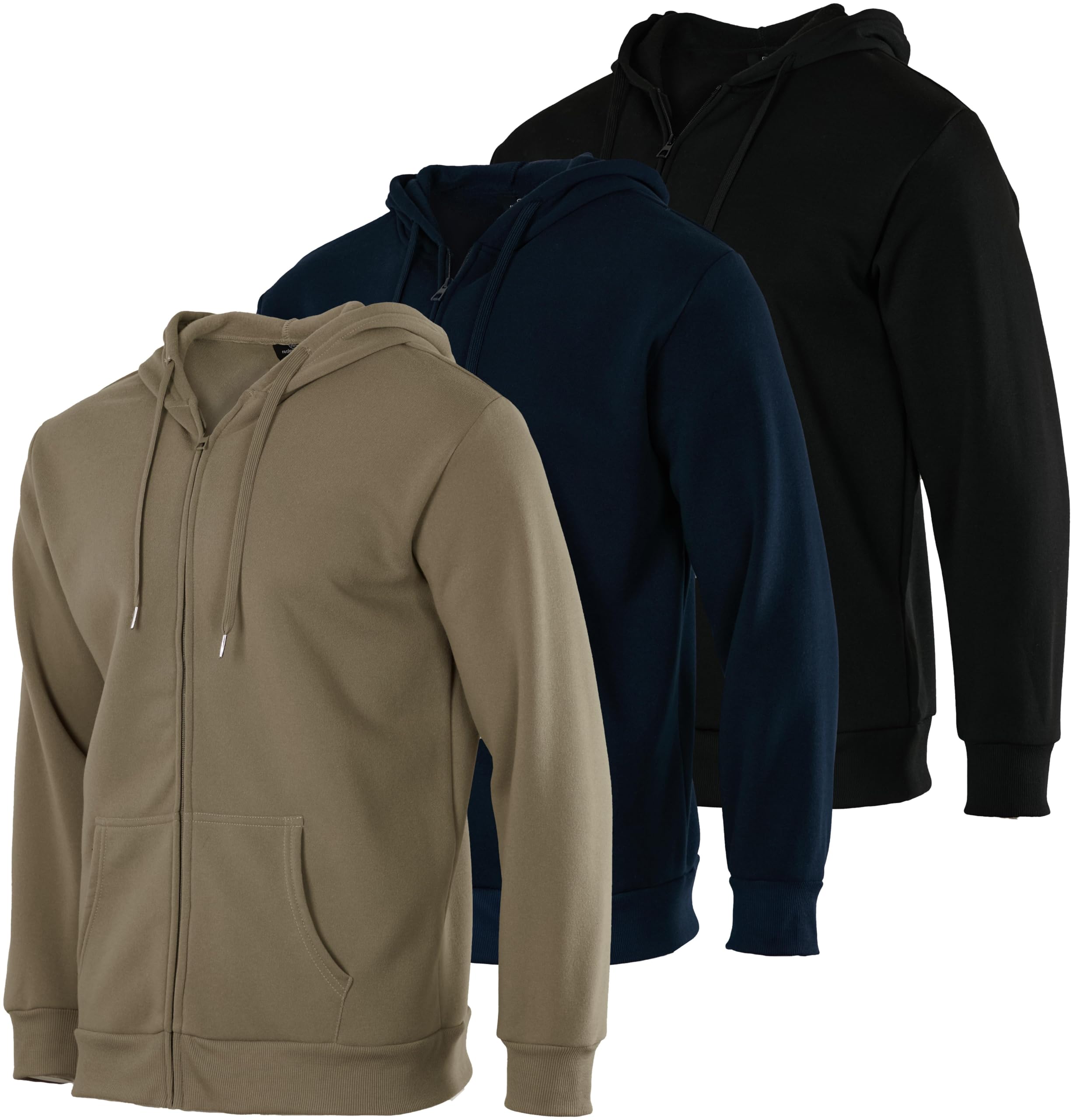 3 Pack: Men’s Fleece Mens Hoodie Long Sleeve Full Zip Up Hoodies for Men Windbreaker Jacket Sweatshirt Workout Running Sports Casual Outdoor Hiking Performance Active Gym Athletic Pullover Set 4, XXL