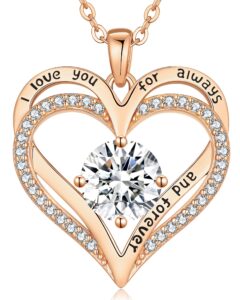 louisa secret love heart birthstone necklaces for women 925 sterling silver christmas's day gifts for women her wife girlfriend mother rose gold diamond jewelry anniversary birthday gifts