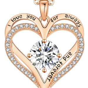 LOUISA SECRET Love Heart Birthstone Necklaces for Women 925 Sterling Silver Christmas's Day Gifts for Women Her Wife Girlfriend Mother Rose Gold Diamond Jewelry Anniversary Birthday Gifts