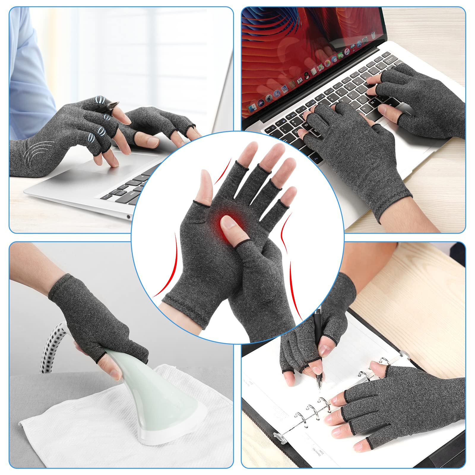 AOOWU Arthritis Gloves for Women Men, Arthritis Pain Relief Gloves Fingerless Gloves Hand Warmers Gloves Carpal Tunnel Rheumatiod Tendonitis Fingerless Hand Thumb Compression Gloves Mother Gifts-L