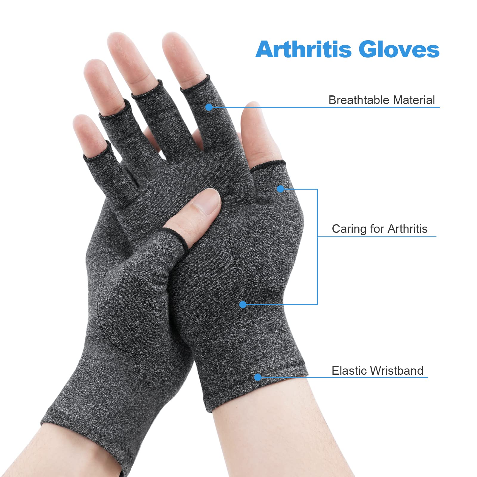 AOOWU Arthritis Gloves for Women Men, Arthritis Pain Relief Gloves Fingerless Gloves Hand Warmers Gloves Carpal Tunnel Rheumatiod Tendonitis Fingerless Hand Thumb Compression Gloves Mother Gifts-L