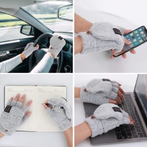 THINP Fingerless Gloves for Women and Men, Winter Gloves Warm Wool Knit Flip Fingerless Gloves with Cover Convertible Mittens Knitted Gloves (Grey)