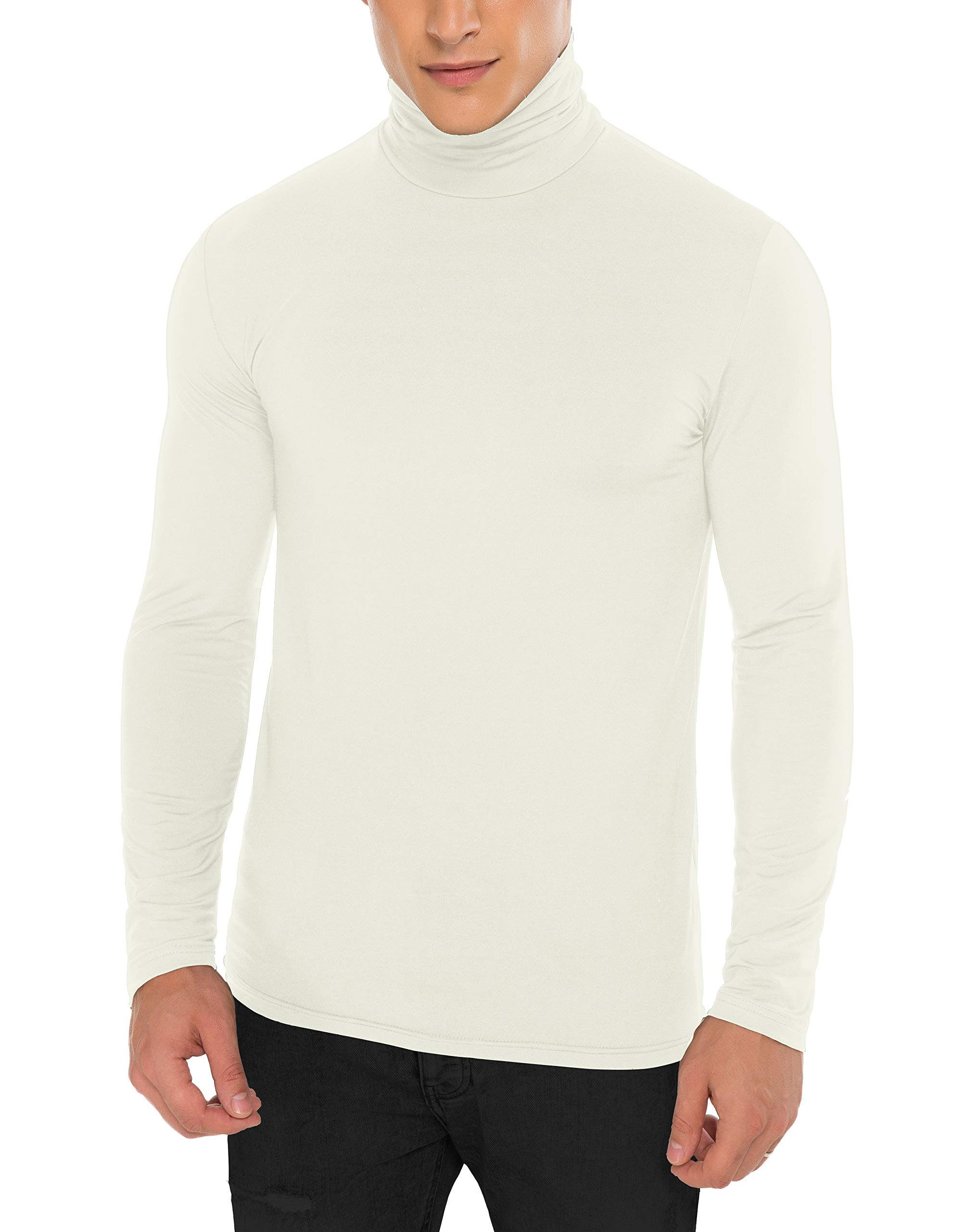 Derminpro Men's Thermal Fleeced Turtleneck Soft Slim Fit Long Sleeve Undershirt Off White Medium