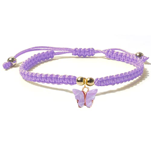 COLORFUL BLING Handmade Braided Butterfly Bracelets Adjustable BFF Friend Beaded String Strand Bracelets Birthday Party Friendship Jewelry Gift for Women-purple