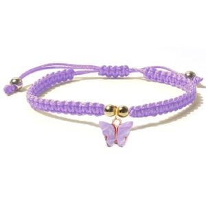 colorful bling handmade braided butterfly bracelets adjustable bff friend beaded string strand bracelets birthday party friendship jewelry gift for women-purple