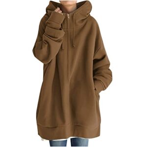 JIEMUXIU Cowl Neck Hoodie for Women Plus Size Long Length Full Zip Hooded Sweatshirt Fall Winter Coats with Pockets