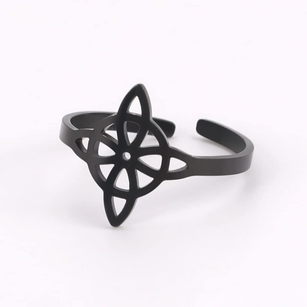 UNIFT Witches Knot Ring For Women Stainless Steel Geometric Style Elegante Chic Irish Celtic Knot Adjustable Ring Witchcraft Amulet Jewelry (Black 1)