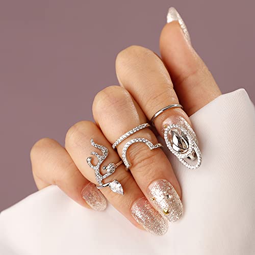 Rumtock Statement Fingernail Ring Punk Finger Tip Manicure 18K Plated Silver Kunckle Ring for Women Girls