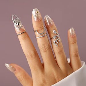 Rumtock Statement Fingernail Ring Punk Finger Tip Manicure 18K Plated Silver Kunckle Ring for Women Girls