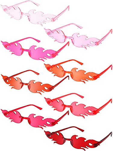 EBOOT 8 Pairs Fire Flame Glasses Rimless Fire Flame Sunglasses for Women Men Summer Beach Wedding Accessory (Bright Color)