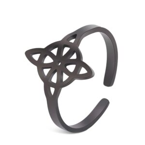 unift witches knot ring for women stainless steel geometric style elegante chic irish celtic knot adjustable ring witchcraft amulet jewelry (black 1)