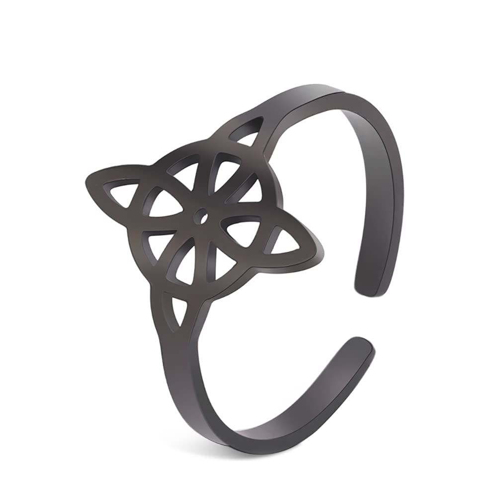 UNIFT Witches Knot Ring For Women Stainless Steel Geometric Style Elegante Chic Irish Celtic Knot Adjustable Ring Witchcraft Amulet Jewelry (Black 1)