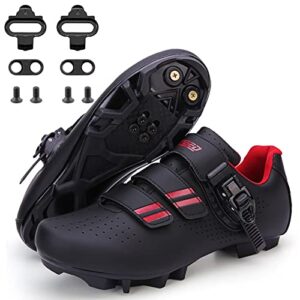 Prodkfe Unisex Outdoor Sports Cycling Shoes MTB/Mountain Men's Bike Shoes SPD Women's Compatible with 2-Bolt Cleats Black/Red 42EU