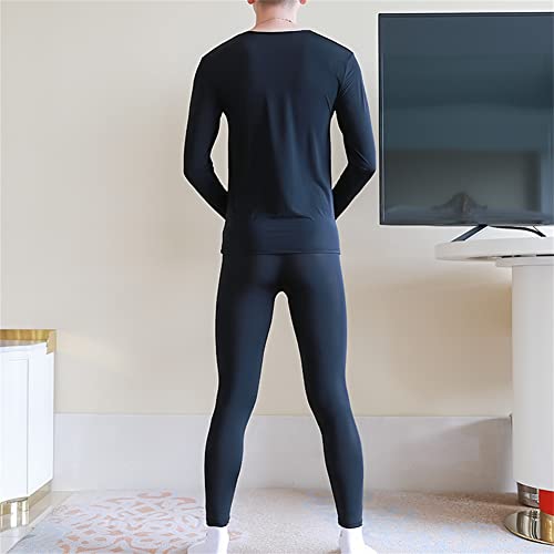 IYUNYI Men's Thermal Underwear Set, Ice Silk Feeling Long Johns, Winter Thin Base Layer Top & Bottom Black