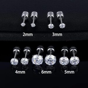 5 Pairs White Gold Plated Moissanite Earrings For Women Stainless Steel 2-6MM Round Cut Moissanite Stud Earrings For Men Women