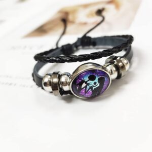 Jack and Sally Nightmare Before Christmas Beaded Adjustable Hand Woven Leather Bracelet Braided Punk Chain Cuff Moonlit Confession Jewelry Inspired Couple Matching Bracelets Promise Engagement