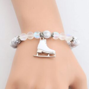 Skater Bracelet Ice Skate Bracelet White Enameled Figure Skating Pendant Team Sport Skater Jewelry Skate Lover Gift (Bracelet)