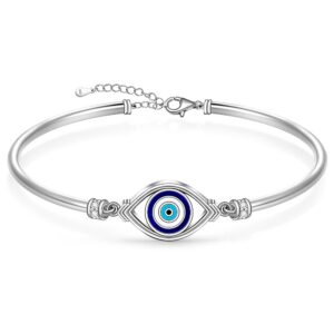 evil eye bracelet for women sterling silver greek turkish blue evil eye bangle bracelets adjustable good luck protection jewelry white gold cute mothers day gifts