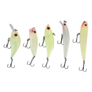 OUKENS 5pcs Luminous Fishing Lures,ABS Hard Baits with Treble Hook Tackle Accessory for Bass Trout Walleye Redfish Saltwater Freshwater