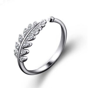 rgwtgkyh double leaf wrap rings for women dainty zircon rings adjustable hypoallergenic (salix leaf-silver, adjustable)