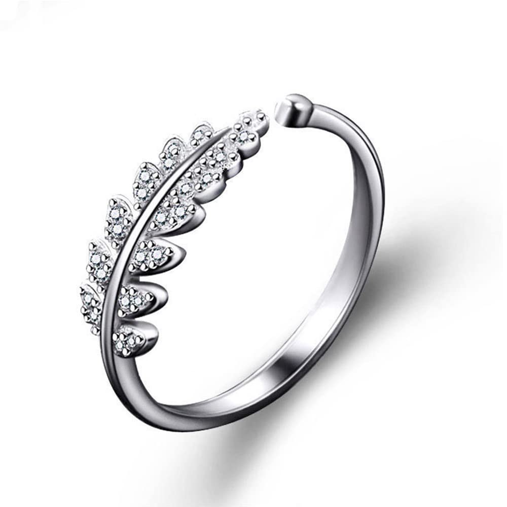 rgwtgkyh Double Leaf Wrap Rings for Women Dainty Zircon Rings Adjustable Hypoallergenic (salix leaf-silver, Adjustable)