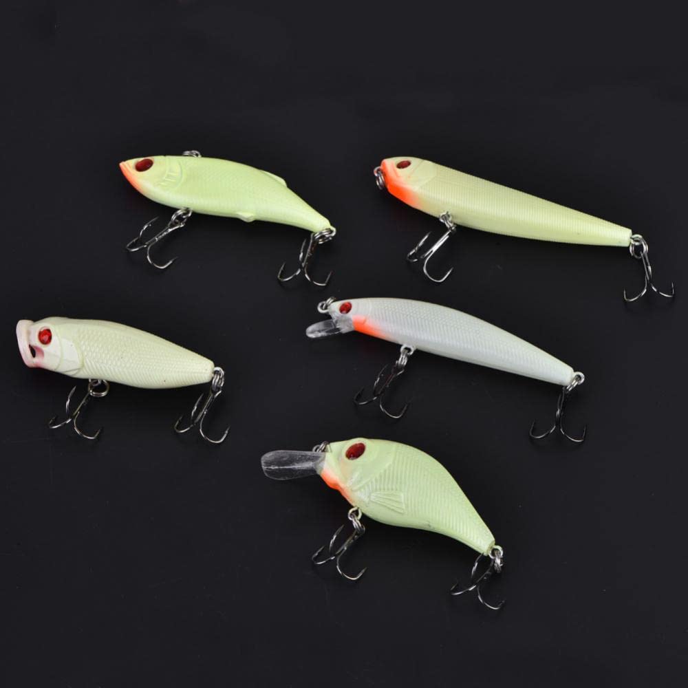 OUKENS 5pcs Luminous Fishing Lures,ABS Hard Baits with Treble Hook Tackle Accessory for Bass Trout Walleye Redfish Saltwater Freshwater