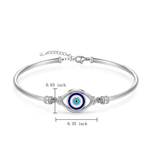 Evil Eye Bracelet for Women Sterling Silver Greek Turkish Blue Evil Eye Bangle Bracelets Adjustable Good Luck Protection Jewelry White Gold Cute Mothers Day Gifts