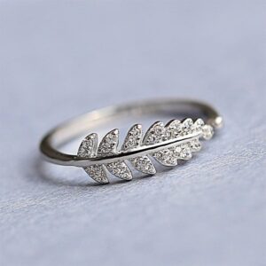 rgwtgkyh Double Leaf Wrap Rings for Women Dainty Zircon Rings Adjustable Hypoallergenic (salix leaf-silver, Adjustable)