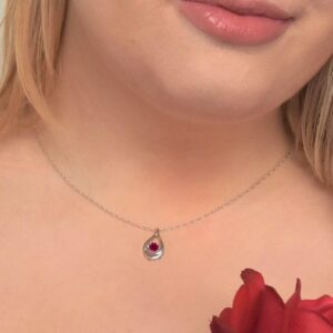 Created Ruby Open Teardrop with Dancing Gemstone Brilliance in Motion Sterling Silver Pendant Necklace with Rope Chain - 18”