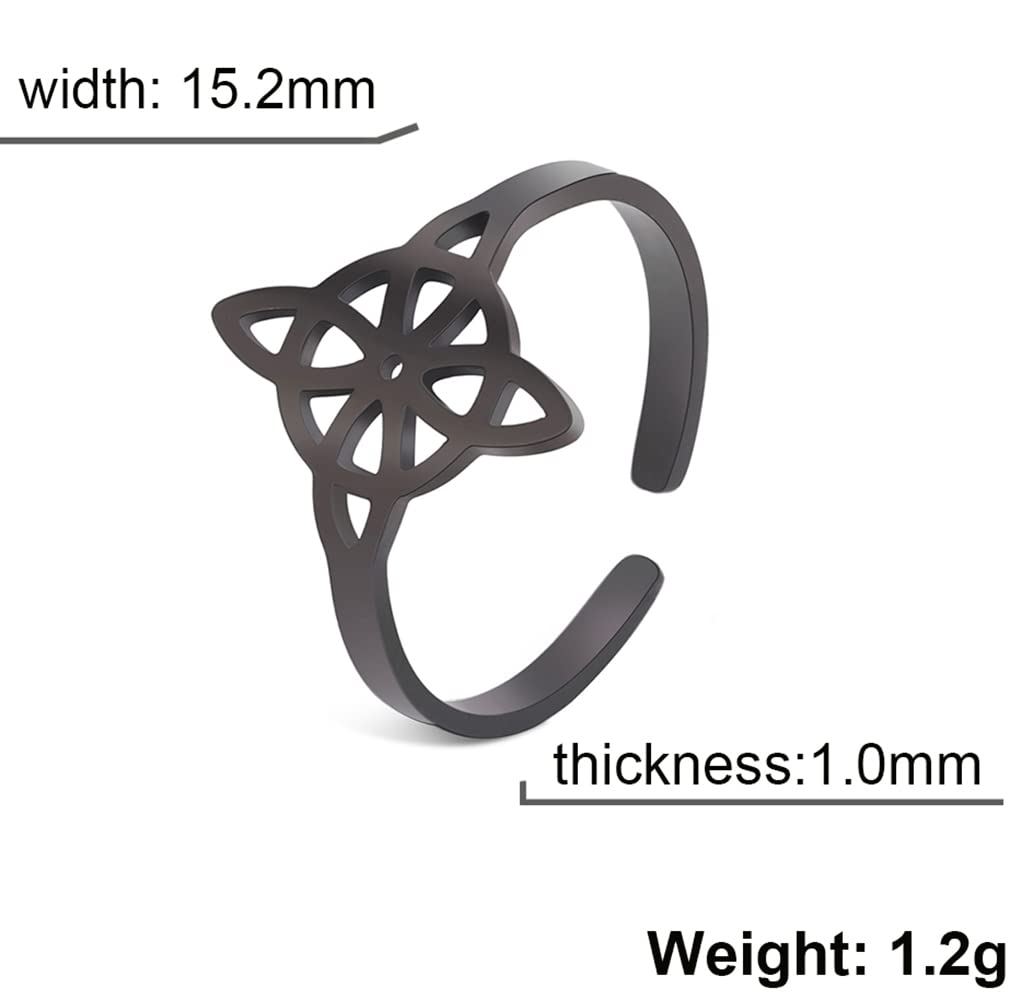 UNIFT Witches Knot Ring For Women Stainless Steel Geometric Style Elegante Chic Irish Celtic Knot Adjustable Ring Witchcraft Amulet Jewelry (Black 1)