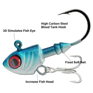 FANGBLUE Jig Head Hook 14g (1/2oz) Fishing Jigging Stainless Steel 3X Treble Hook 3D Eyes Pike Bass Swim Crank Hook Fishing Tackle Box (5Pcs 14g (1/2oz) Fishing Hook with 3X Treble Hook)