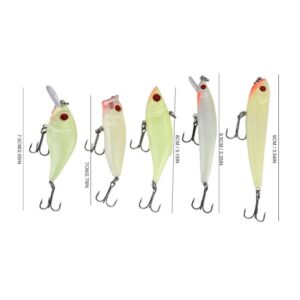 OUKENS 5pcs Luminous Fishing Lures,ABS Hard Baits with Treble Hook Tackle Accessory for Bass Trout Walleye Redfish Saltwater Freshwater