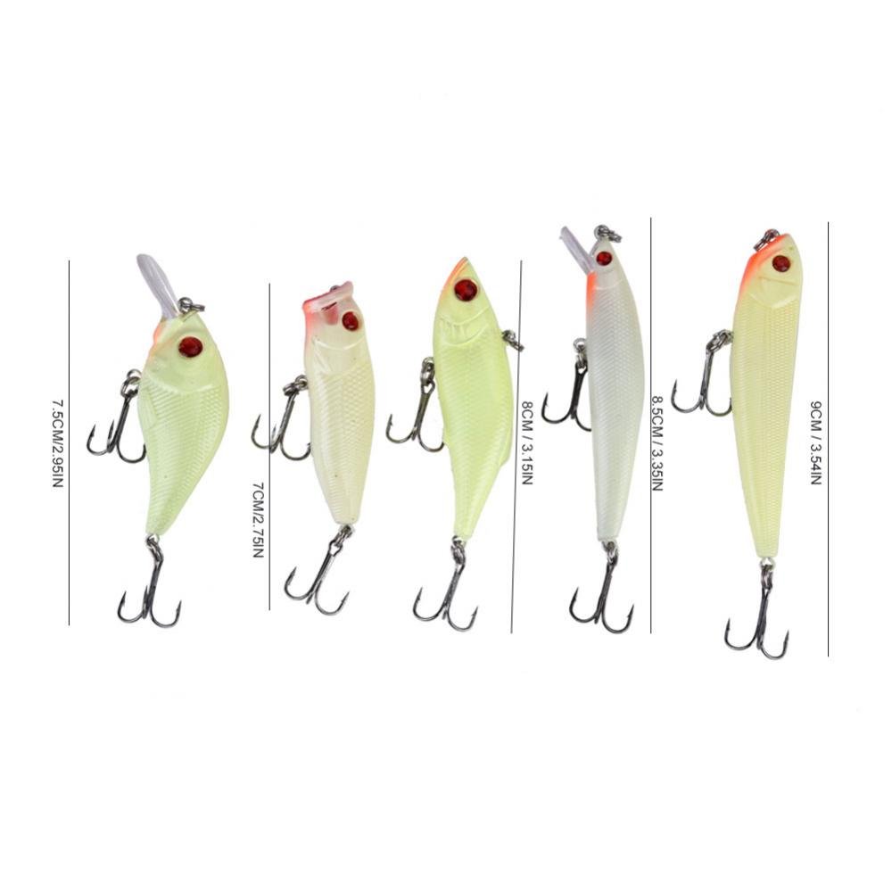 OUKENS 5pcs Luminous Fishing Lures,ABS Hard Baits with Treble Hook Tackle Accessory for Bass Trout Walleye Redfish Saltwater Freshwater