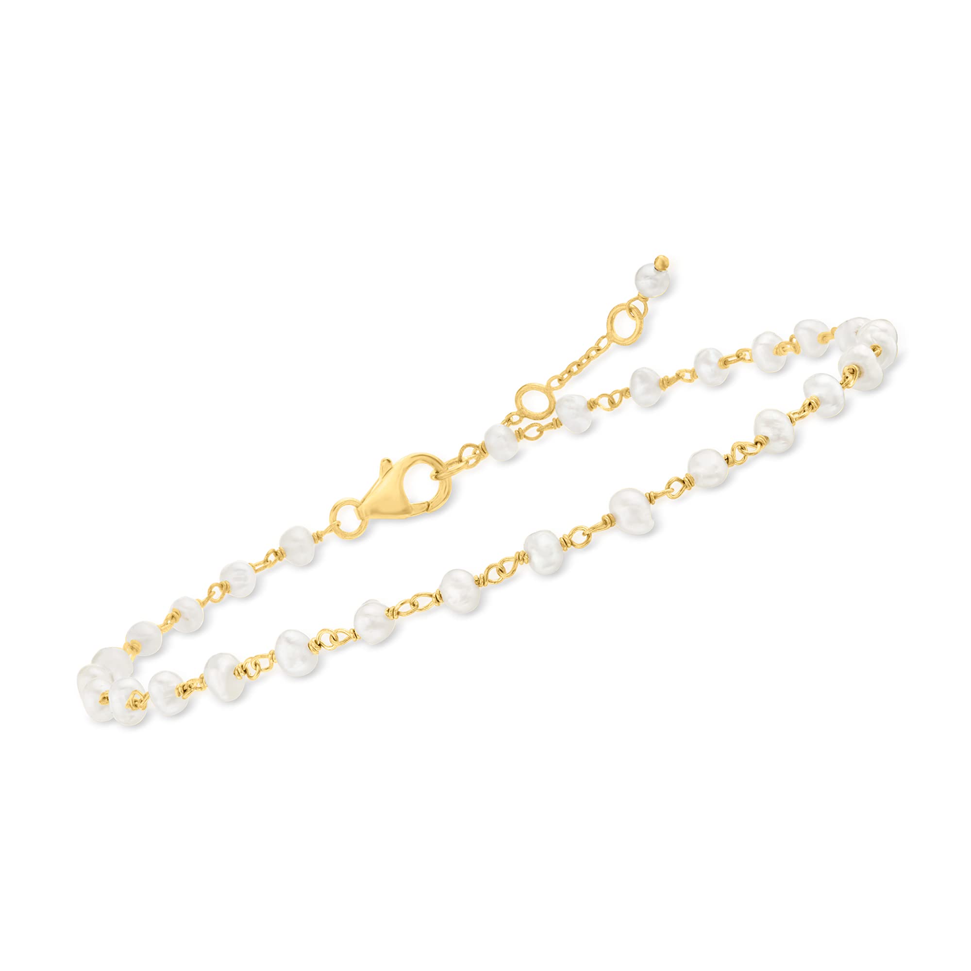 Ross-Simons 3.5-4mm Cultured Pearl Anklet in 18kt Gold Over Sterling. 9 inches