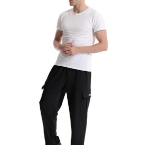 GYMBULLFIGHT Men's Cargo Sweatpants Loose Fit Pants Joggers for Men with Pockets, Open Bottom Drawstring Black