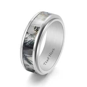 ZKXXJ Personalized Hunting Spinner Ring for Men Women,Custom Camouflage Inlay Wedding Band Stainless Steel Fidget Ring Stress Relief Camo Ring for Outdoor Vacation Hunting Gift,Size 6-12