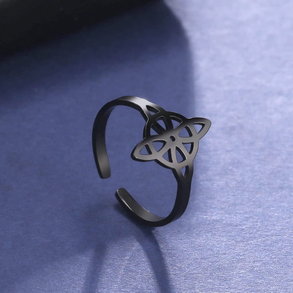 UNIFT Witches Knot Ring For Women Stainless Steel Geometric Style Elegante Chic Irish Celtic Knot Adjustable Ring Witchcraft Amulet Jewelry (Black 1)