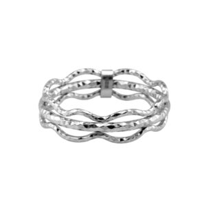 Silvershake Set of 3 White Gold Plated 925 Sterling Silver Round Diamond Cut Wiggle Wave Minimalist Thin Band Skinny Wire Stackable Ring Handmade Jewelry for Women Size 9