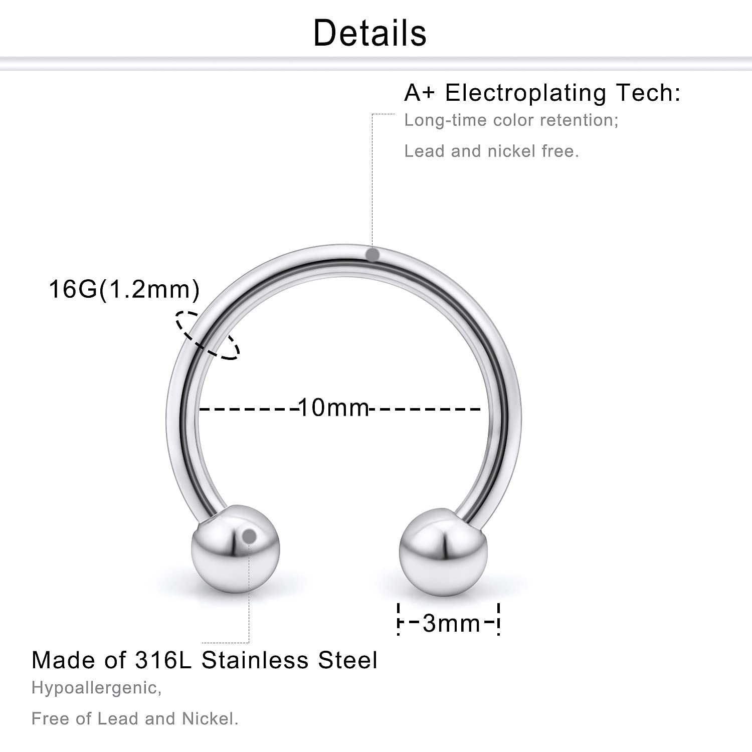 Dyknasz 14G Twisted Spiral Lip Rings Hoops Surgical Steel Snake Bite Piercing Jewelry C-Shaped Labret Jewelry Cartilage Helix Tragus Earring for Women Men