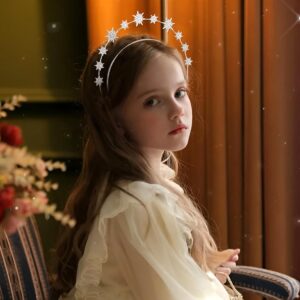 Formery Star Goddess Halo Crown Rhinestone Mary Halo Crown Headbands Cosplay Photo-shoot Halloween Stars Headpiece Hair Accessories for Girls (Silver)