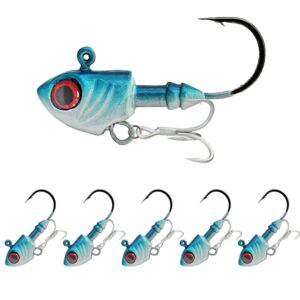 FANGBLUE Jig Head Hook 14g (1/2oz) Fishing Jigging Stainless Steel 3X Treble Hook 3D Eyes Pike Bass Swim Crank Hook Fishing Tackle Box (5Pcs 14g (1/2oz) Fishing Hook with 3X Treble Hook)