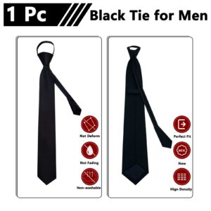 Mantieqingway 3.15'' Zipper Ties for Men Pre-tied Adjustable Black Tie, Polyester Silk Clip on Men's Neckties for Wedding Office Graduation School Uniforms, 1 Pc