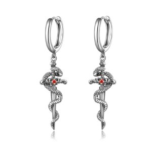 sword earrings sterling silver snake dangle drop earrings hoop earrings gothic jewelry gifts for women men