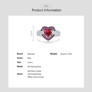 Santuzza 925 Sterling Silver Heart Shape Ring Red Crystal Cubic Zirconia Love Heart Ring for Women (6)