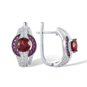 Santuzza 925 Sterling Silver Garnet Cubic Zirconia Round Shape Huggie Earrings for Women