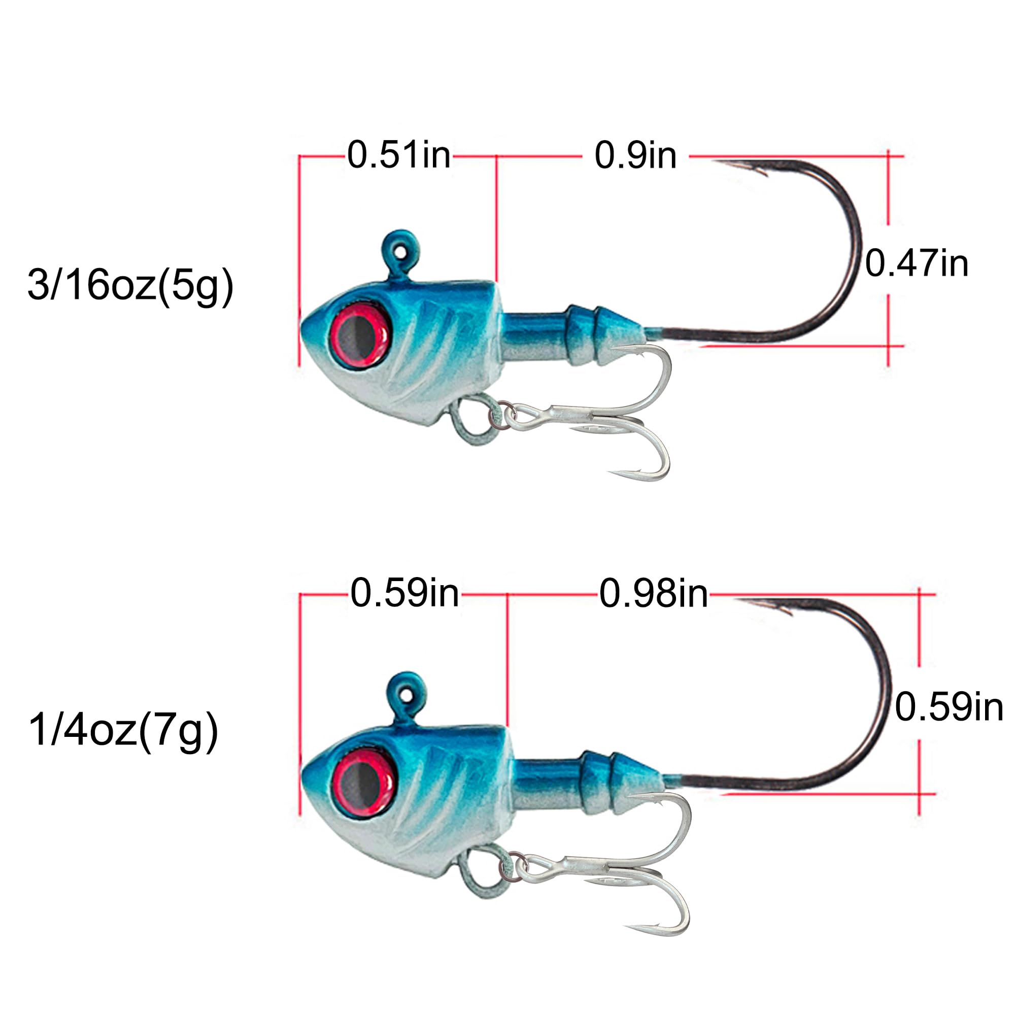 FANGBLUE Jig Head Hook 14g (1/2oz) Fishing Jigging Stainless Steel 3X Treble Hook 3D Eyes Pike Bass Swim Crank Hook Fishing Tackle Box (5Pcs 14g (1/2oz) Fishing Hook with 3X Treble Hook)