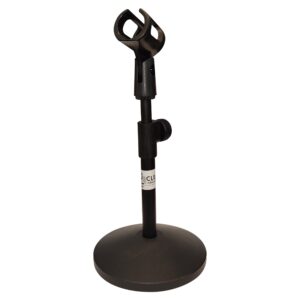 Clef Audio Labs Desktop Mic Stand with Adjustable Arm and Round Non-Slip Weighted Base for Recording, Podcasting, and Gaming with Universal Large Barrel Microphone Clip, Black